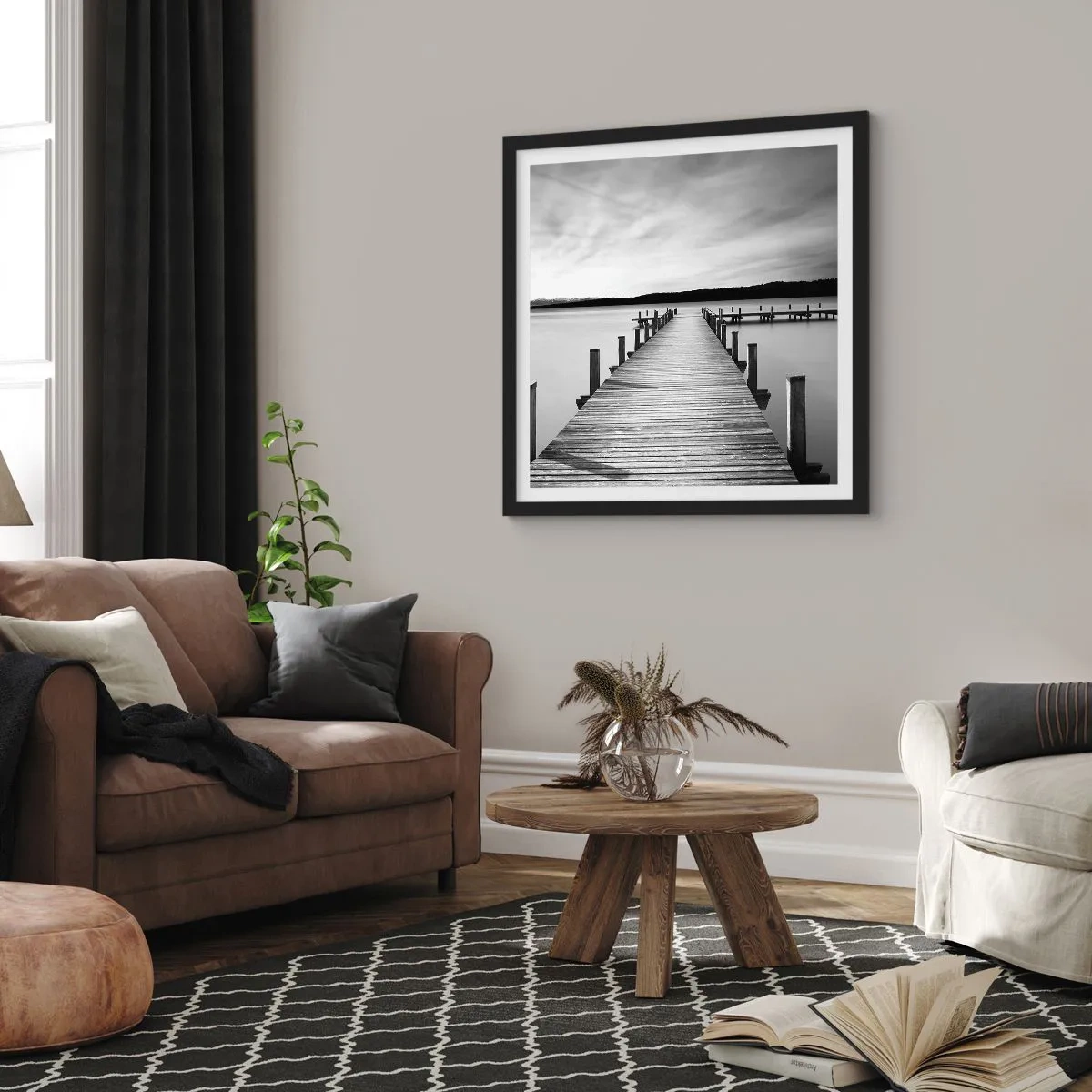 Pôster com moldura preta - A fonte da tranquilidade - 60x60 cm