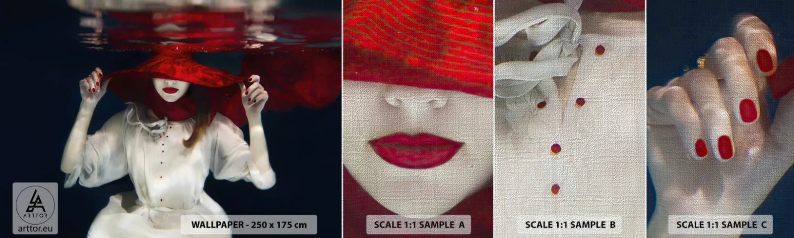 Amostra de papel de parede Premium Canvas - Demônio do Pântano - Abstração, Mulher de chapéu, Pedaço - 100x30 cm