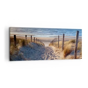 Quadro em tela - O som do mar, o canto dos pássaros, a praia selvagem entre a relva... - 120x50 cm