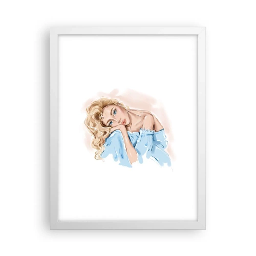Pôster em moldura branca - Sonhadora em azul - 30x40 cm