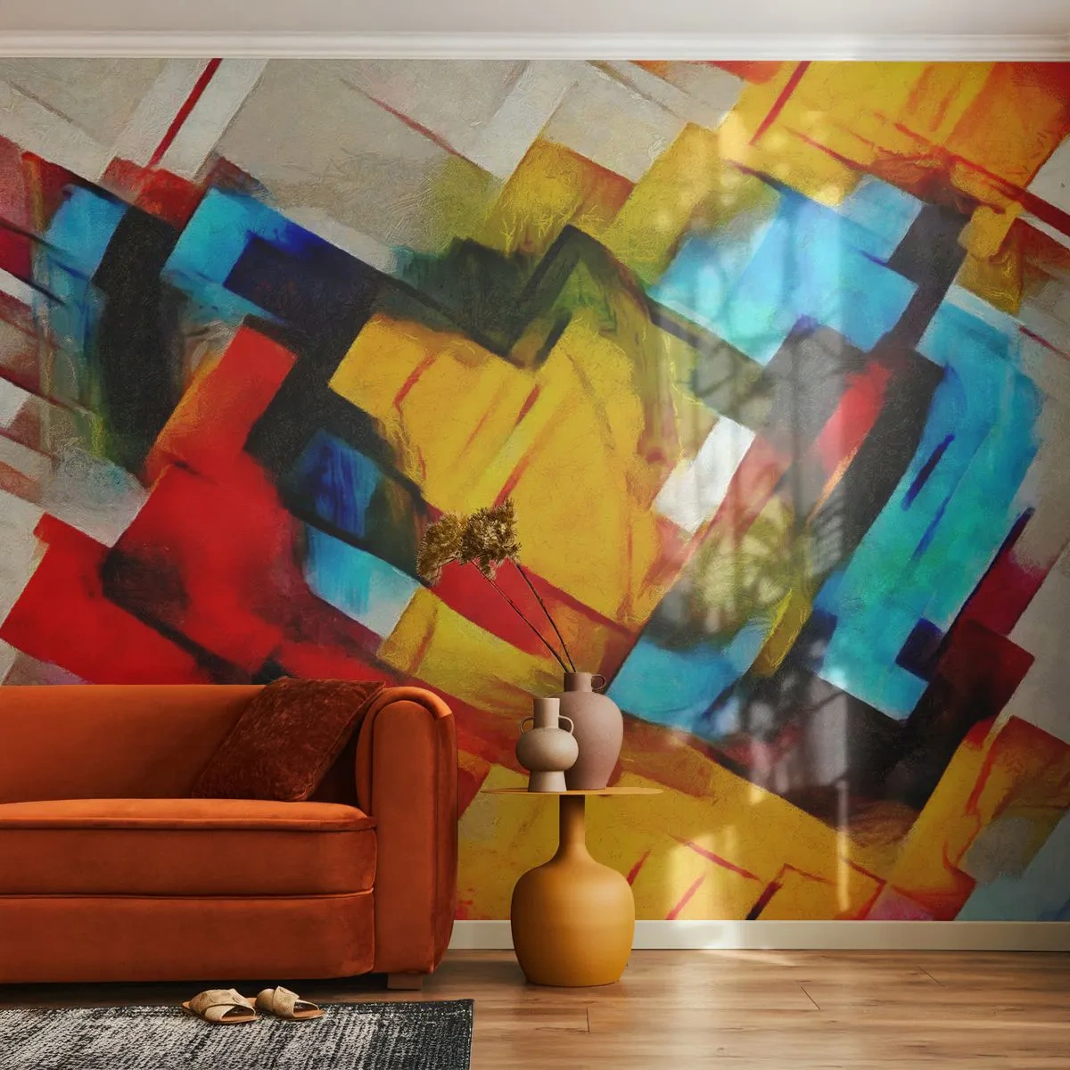 Papel de Parede Standard Eco - Camadas multicoloridas - Abstração, Cubismo, Pedaço - 200x140 cm