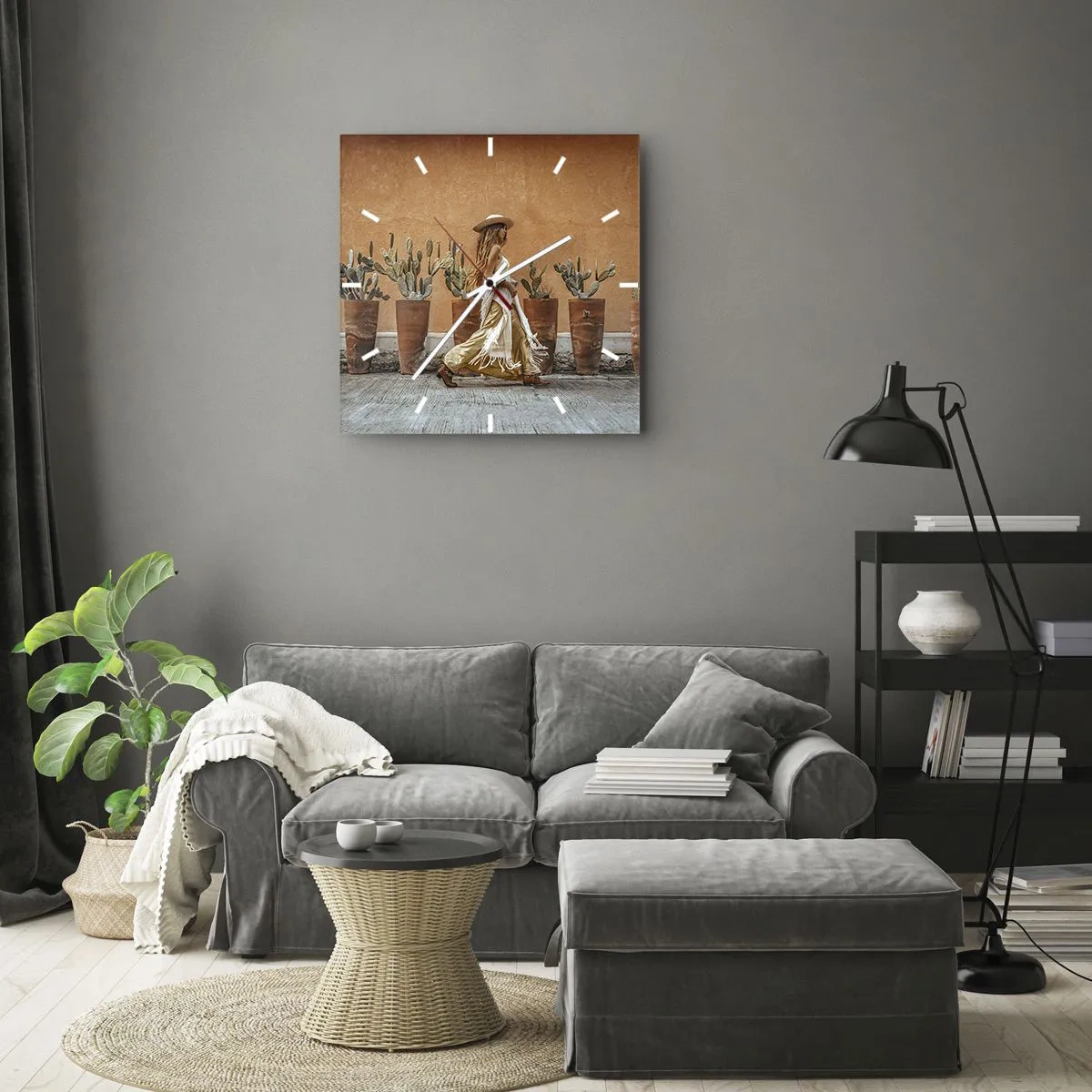 Relógio de parede - Relógio em vidro - Estilo hippie - 30x30 cm