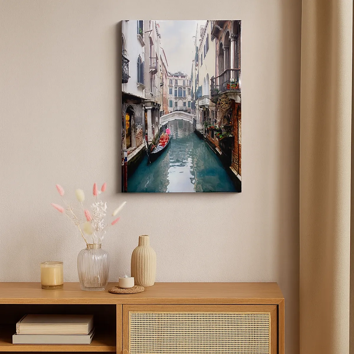 Quadro em tela - Paisagem veneziana com gôndola e ponte - 50x70 cm