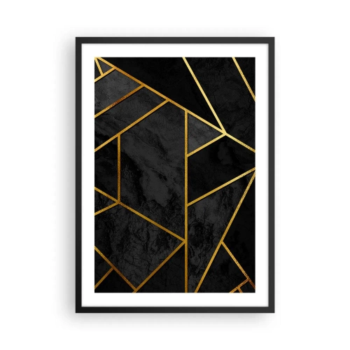 Pôster com moldura preta - Padrões geométricos em ouro sobre fundo preto - 50x70cm - Escuridão e esplendor - Decoração de parede moderna para a sala de estar e quarto ARTTOR