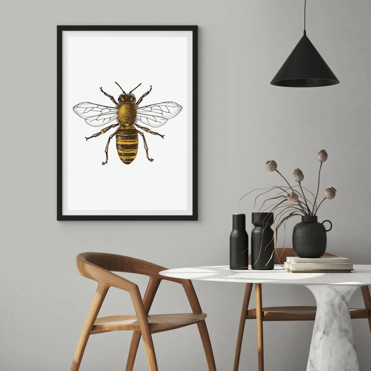 Pôster com moldura preta - Ilustração de detalhe de abelha vintage - 50x70cm - Linda e boa - Decoração de parede moderna para a sala de estar e quarto ARTTOR