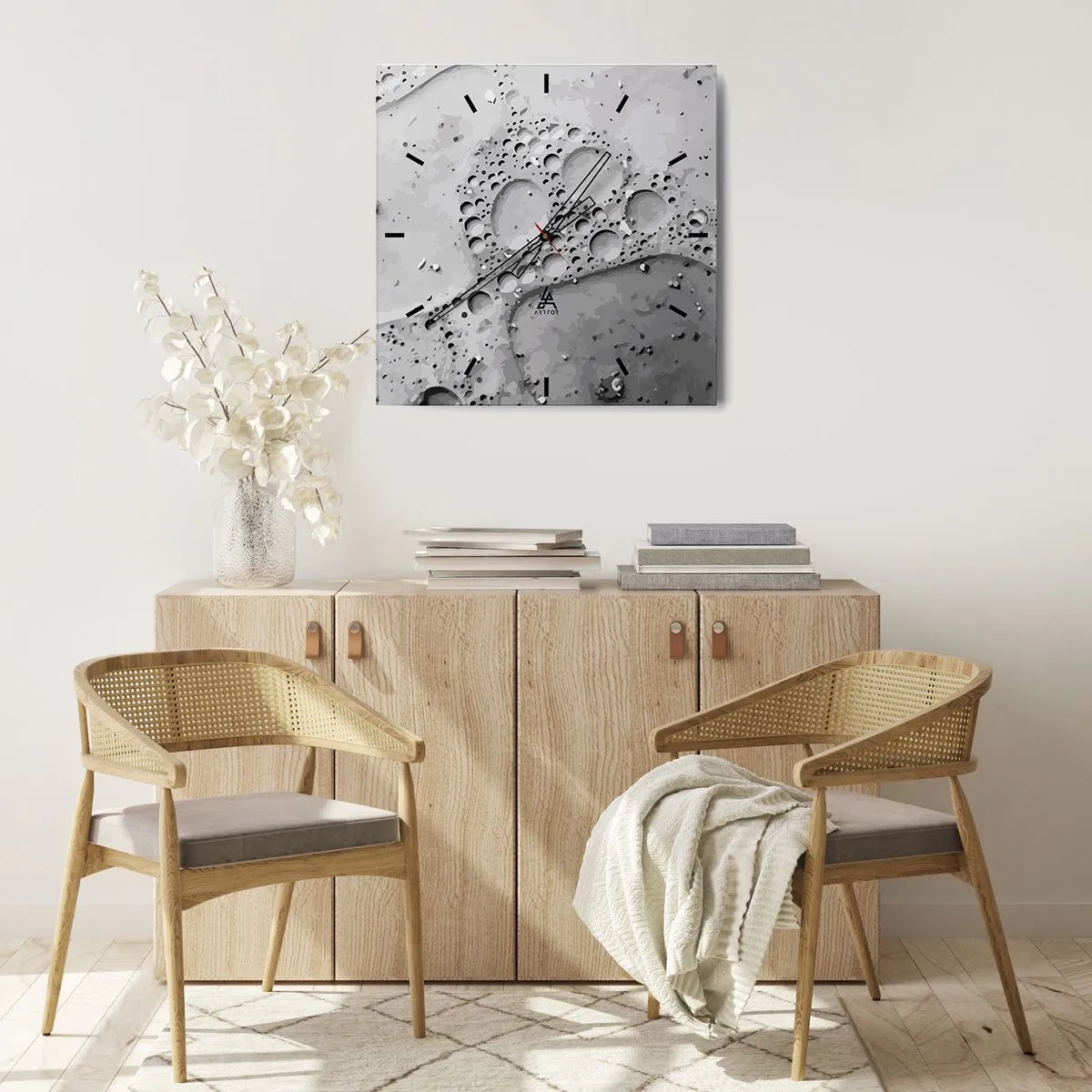 Relógio de parede - Relógio em vidro - Vestígio de espuma - 30x30 cm