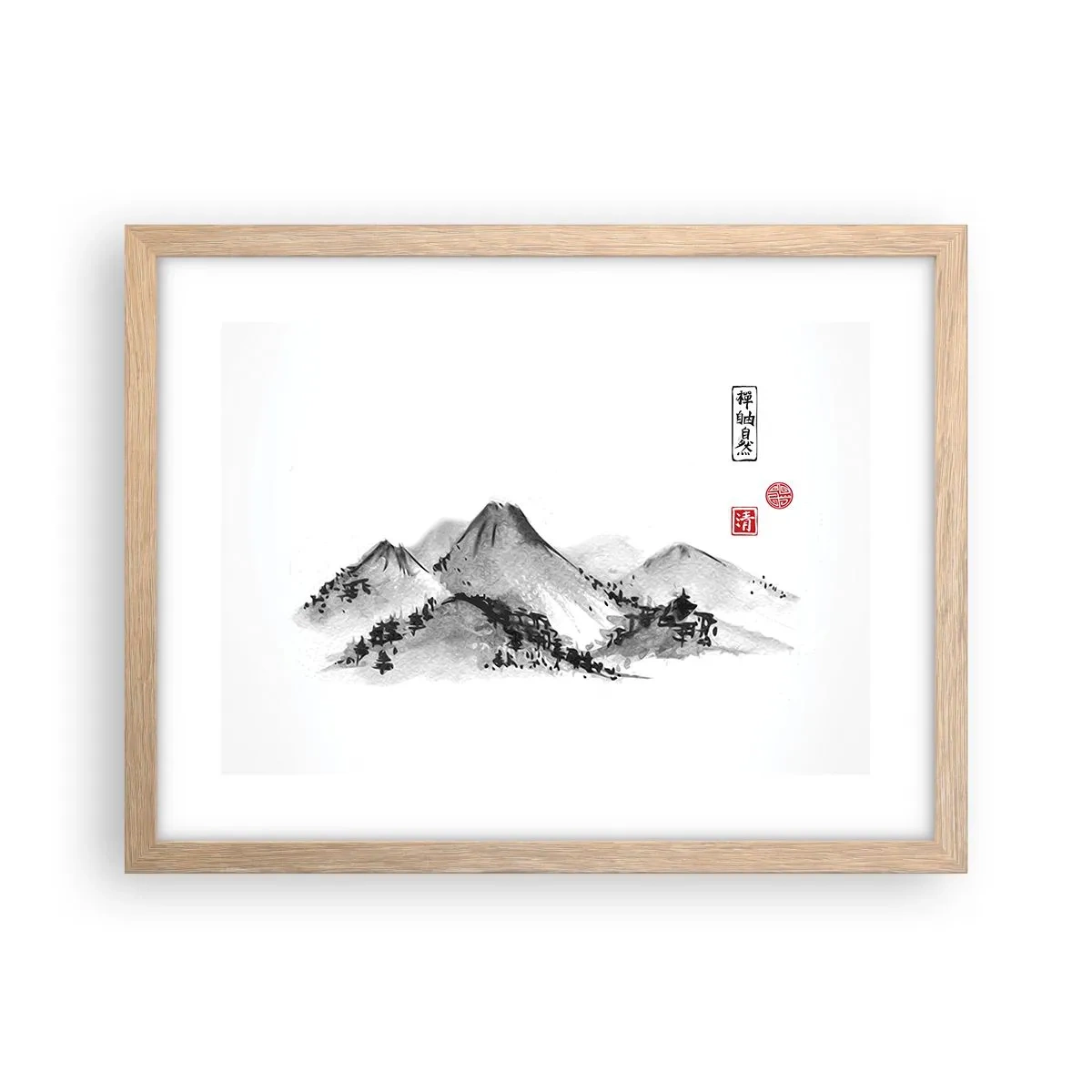 Pôster com moldura de carvalho claro - Para além do vale - 40x30 cm