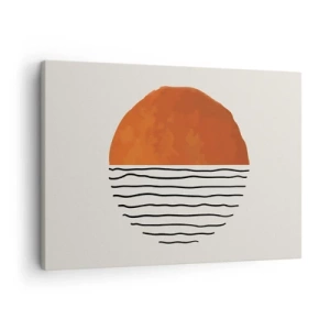 Quadro em tela - Um pôr do sol minimalista sobre linhas onduladas - 70x50cm - No clima japonês - Decoração de parede moderna para a sala de estar e quarto ARTTOR