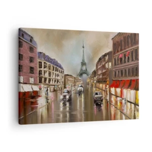Quadro em tela - Paisagem urbana noturna de Paris com vista para a Torre Eiffel - 70x50cm - Só ela importa - Decoração de parede moderna para a sala de estar e quarto ARTTOR