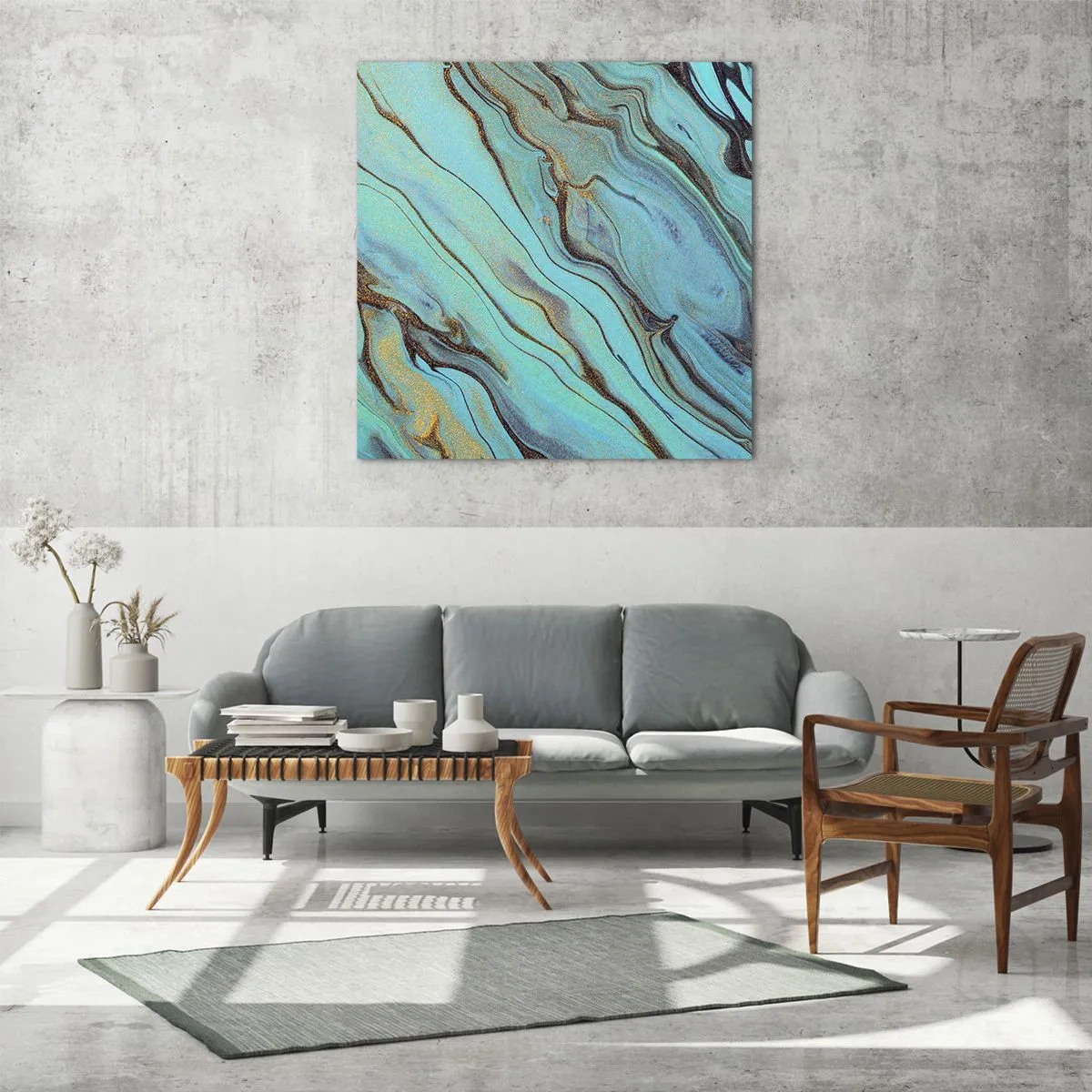 Quadro em vidro - Maré Turquesa - 50x50 cm