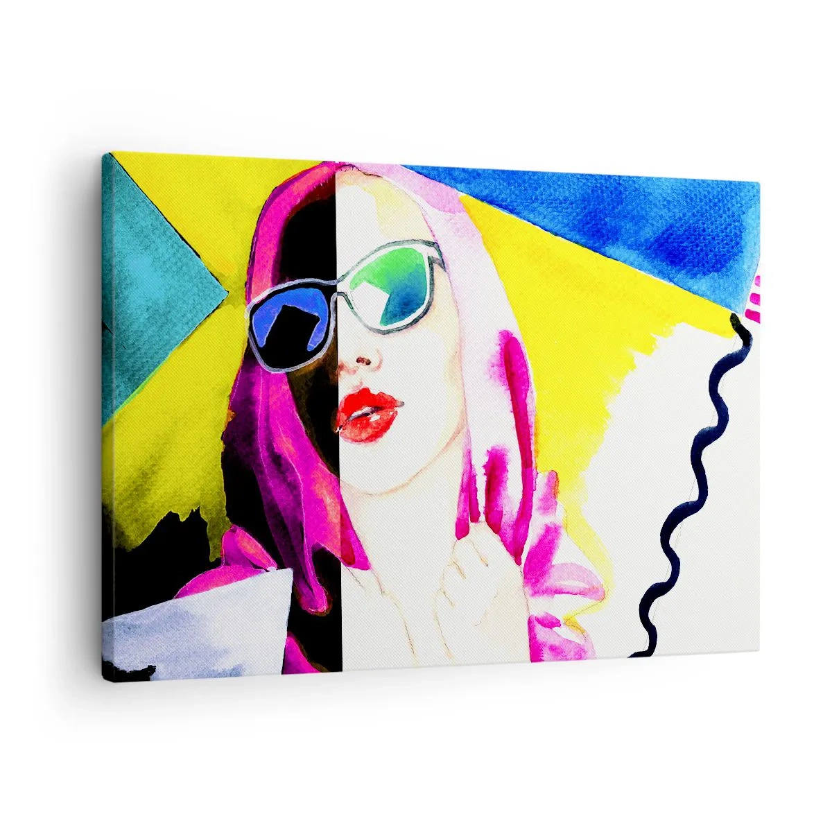 Quadro em tela - Retrato colorido de uma mulher usando óculos de sol - 70x50cm - Eu não sou branca e não sou preta - Decoração de parede moderna para a sala de estar e quarto ARTTOR