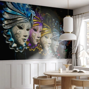 Papel de Parede Autocolante Deluxe Sticker - Mistério em ouro e prata - Máscara veneziana, Veneza, Carnaval - 100x70 cm