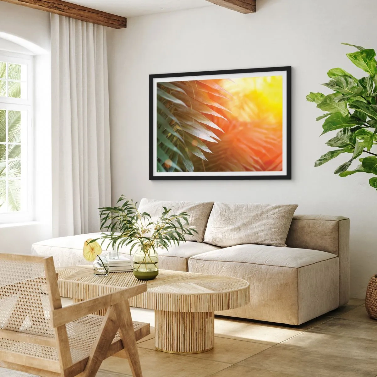 Pôster com moldura preta - Manhã na selva - 70x50 cm