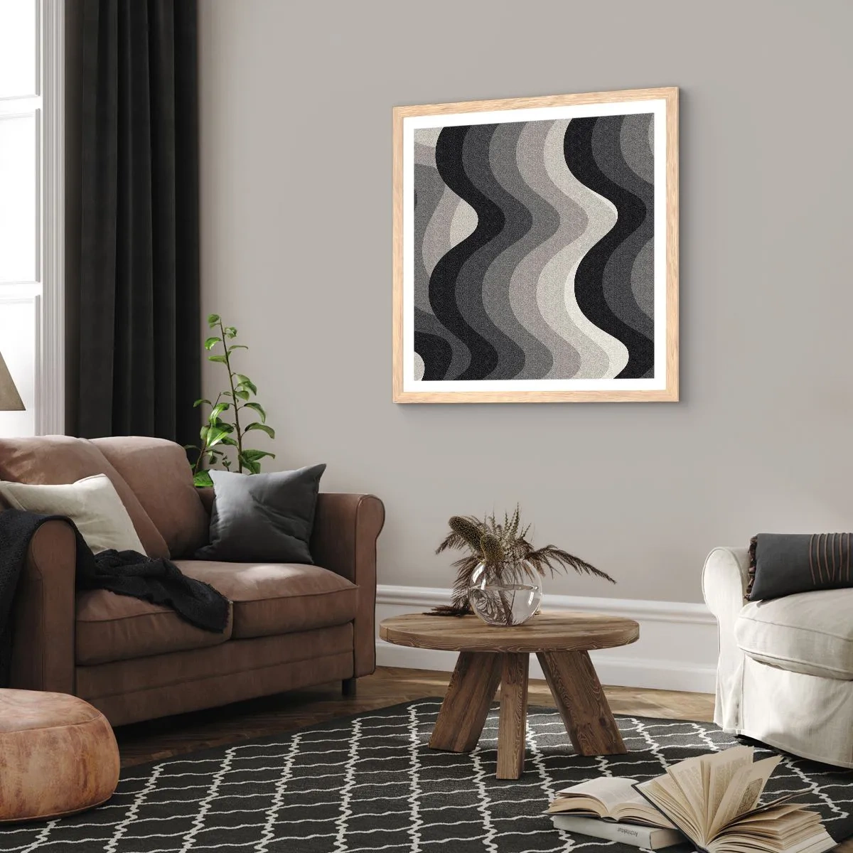 Pôster com moldura de carvalho claro - Onda após onda - 50x50 cm