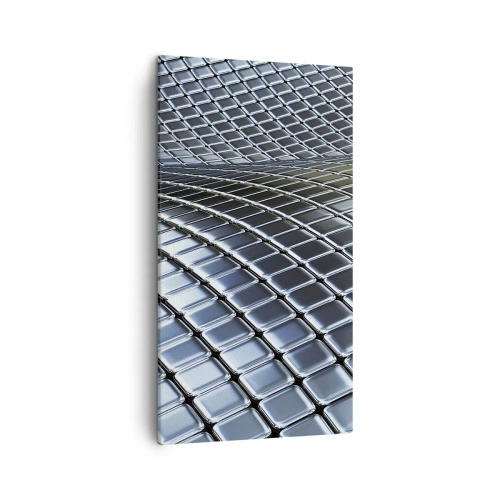 Quadro em tela - Onda de prata metálica - 45x80 cm