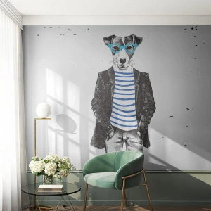 Papel de Parede Premium Canvas - O charme do cão - Abstração, Homem, Cachorro - 100x70 cm