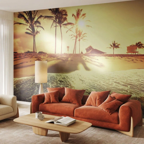 Papel de parede personalizado Premium Sand - Califórnia à tarde - Paisagem, Praia, Coqueiro