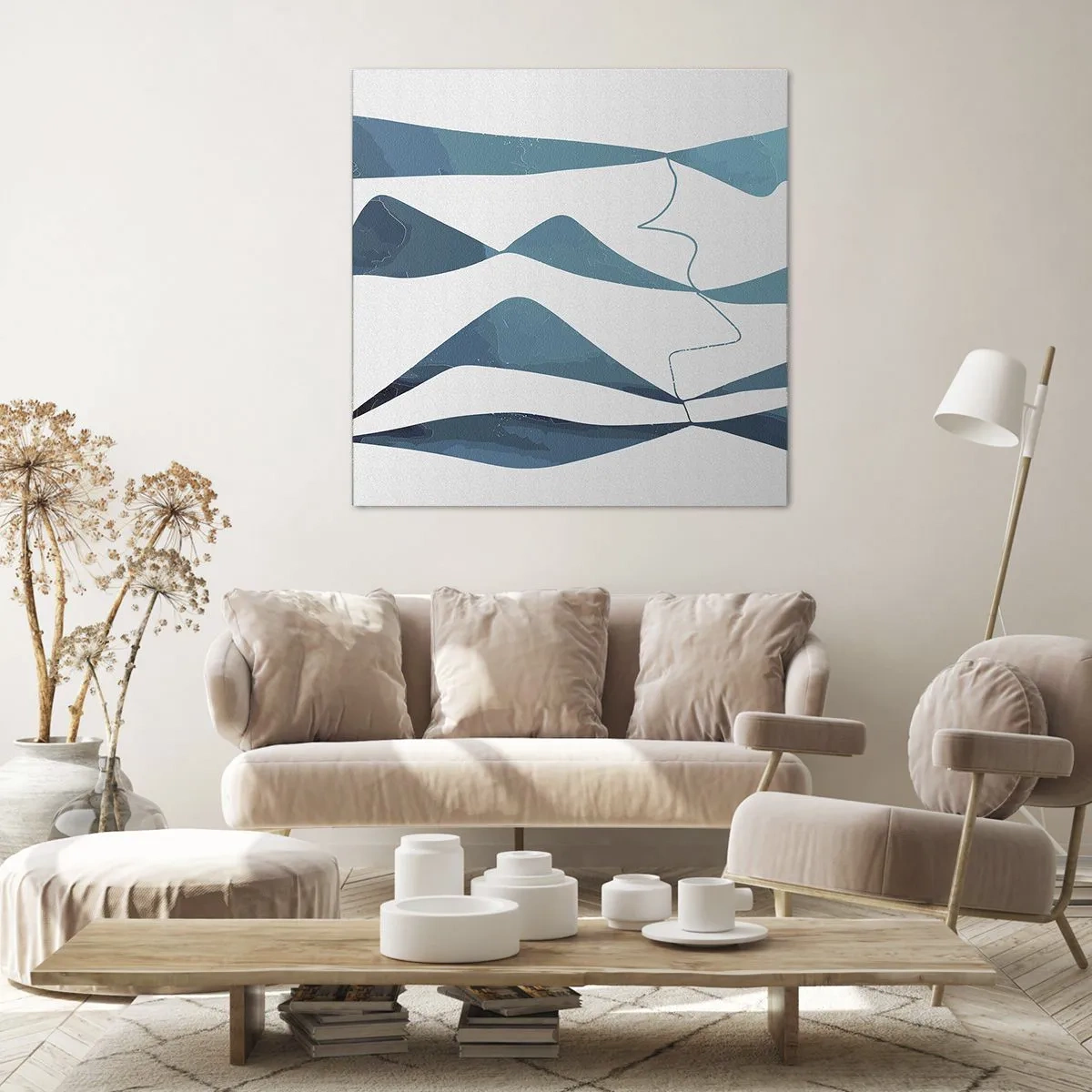 Quadro em tela - Abstração: composto turquesa - 60x60 cm