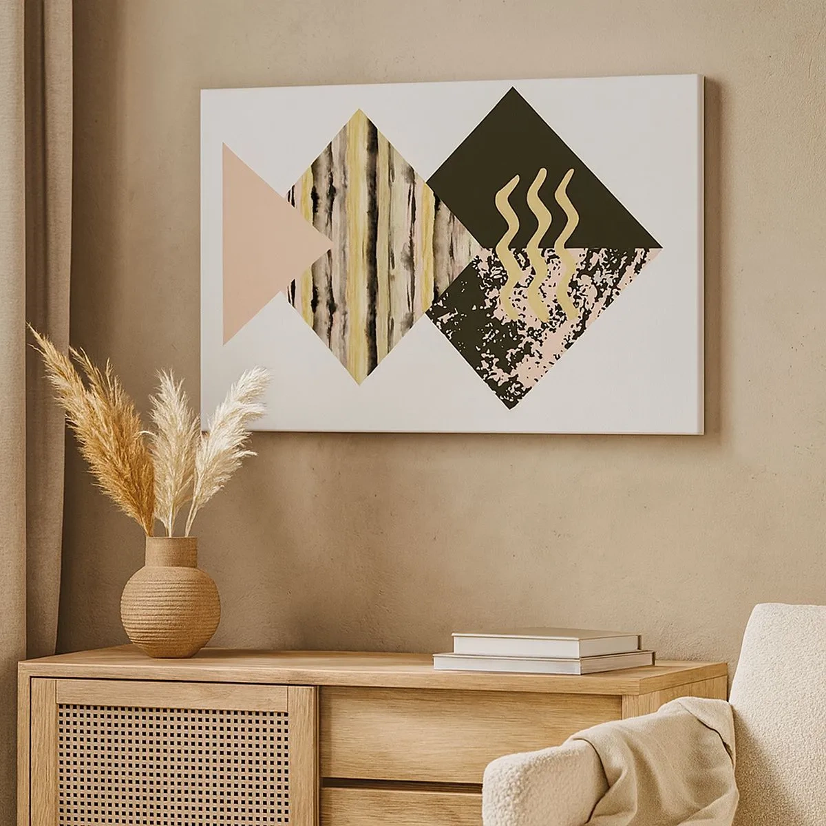 Quadro em tela - Formas geométricas com padrões abstratos - 70x50cm - Não é tão simples assim - Decoração de parede moderna para a sala de estar e quarto ARTTOR