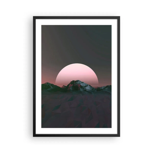 Pôster com moldura preta - Paisagem de fantasia com uma lua rosa e montanhas - 50x70cm - Numa galáxia vizinha - Decoração de parede moderna para a sala de estar e quarto ARTTOR