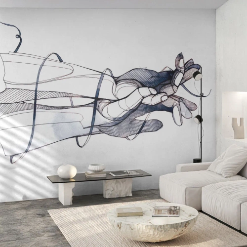 Papel de Parede Standard Eco - Desenho artístico de uma mão com uma flor em estilo abstrato - 100x70cm - Estudo do toque - Decoração de parede moderna para a sala de estar e quarto ARTTOR