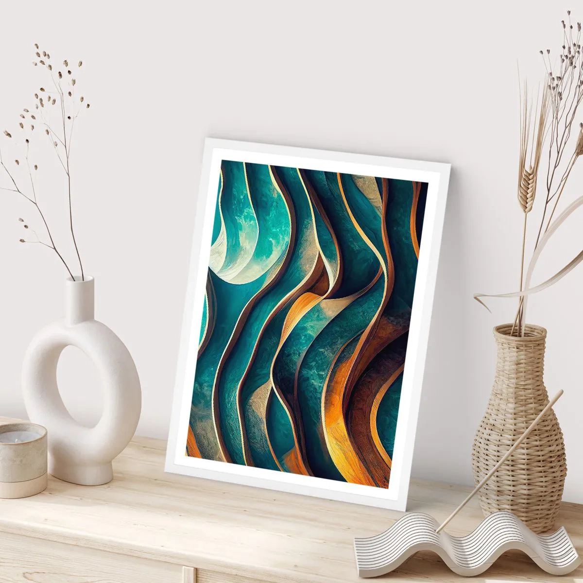 Pôster em moldura branca - Meandros de azul - 70x100 cm