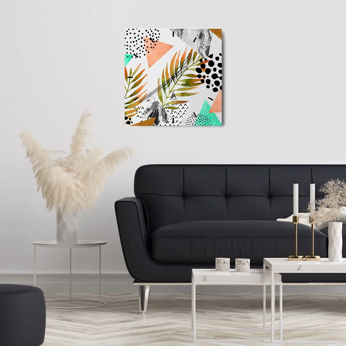 Relógio de parede - Relógio em vidro - Decoração em folha de palmeira - 30x30 cm