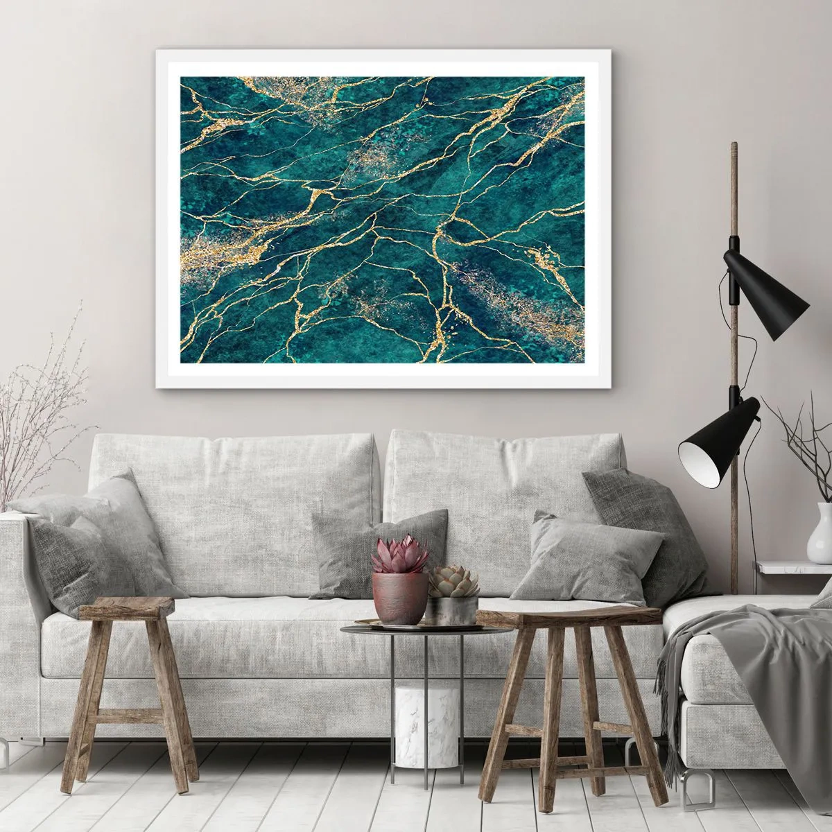 Pôster em moldura branca - Veia dourada - 100x70 cm