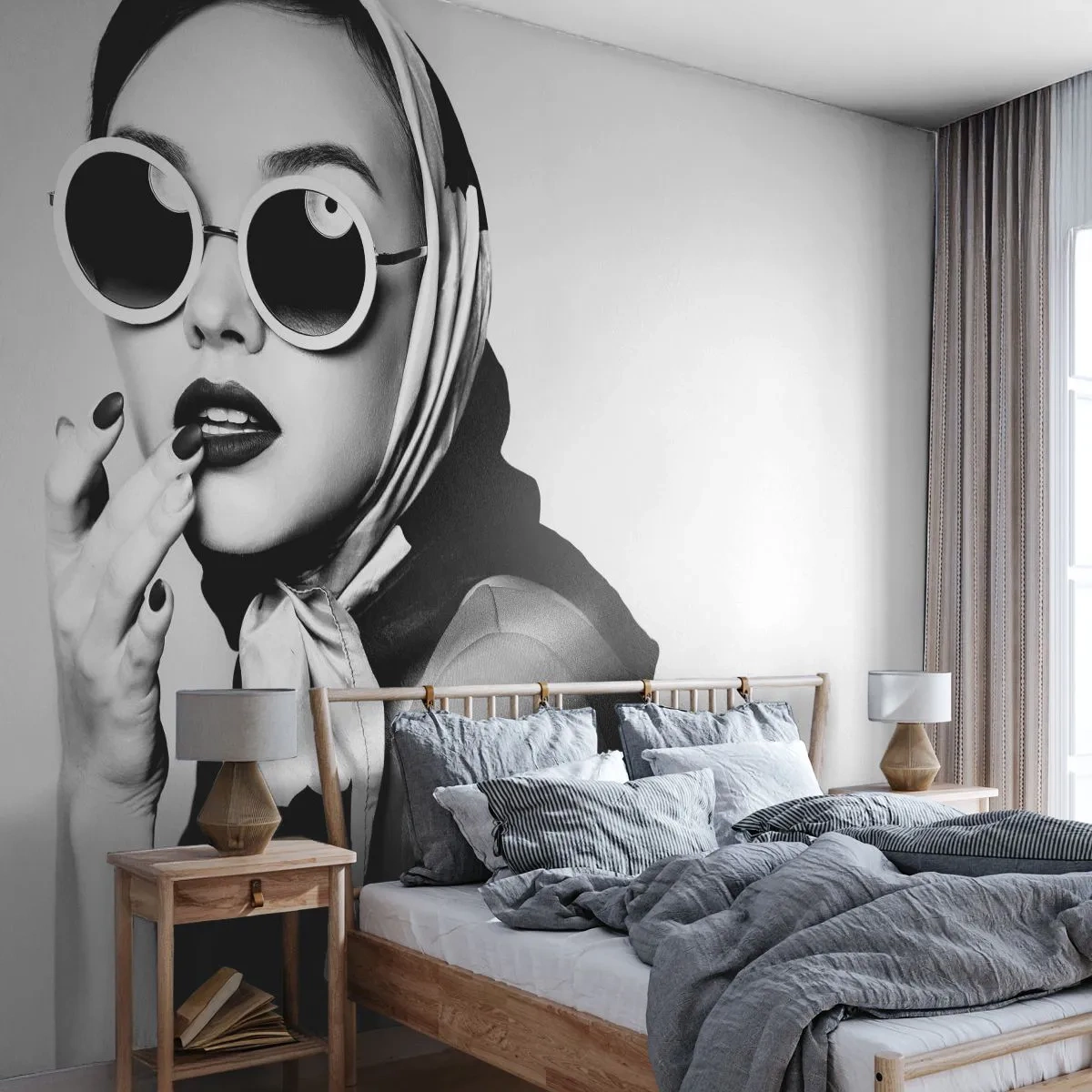 Papel de Parede Premium Canvas - Saudações dos anos 60 - Mulher, Rosto de Mulher, Vintage - 150x105 cm