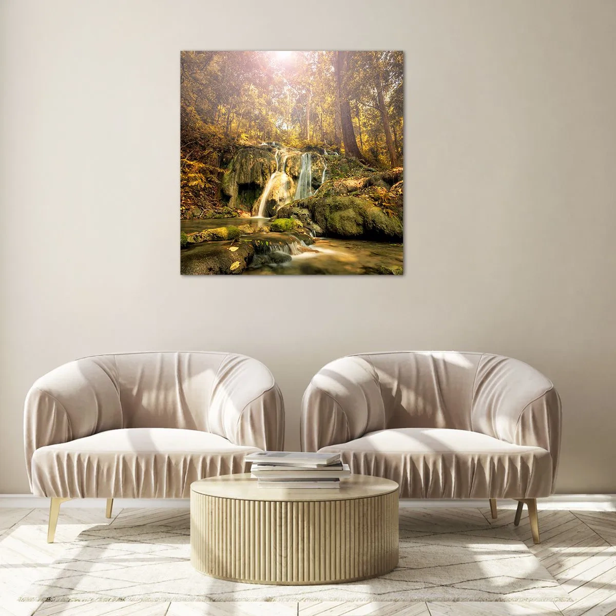 Quadro em vidro - Cascata na floresta - 40x40 cm