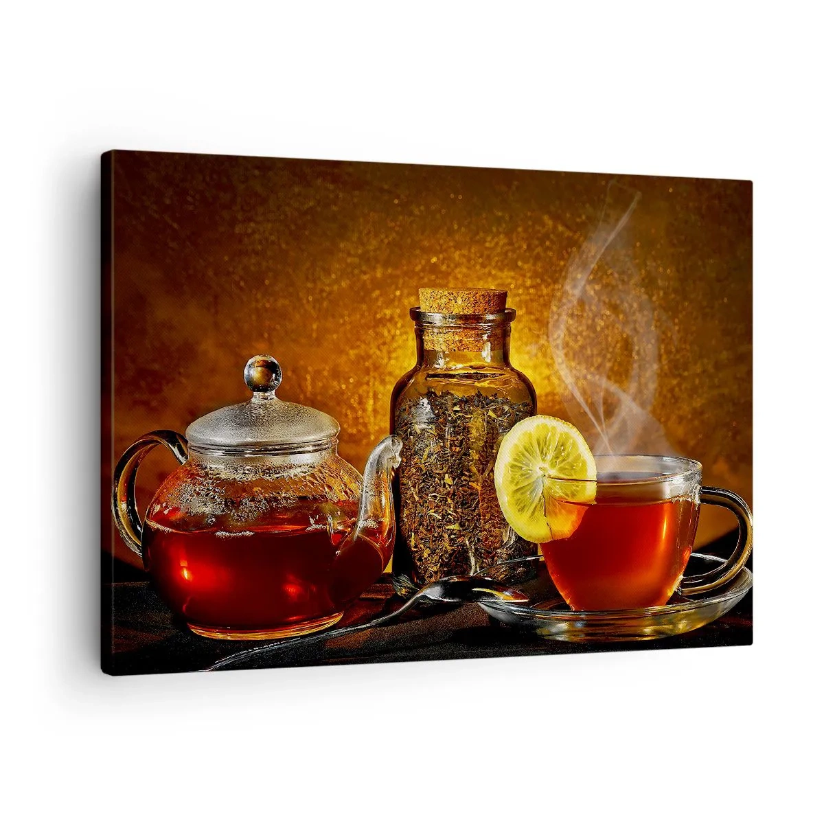 Quadro em tela - Chá em jarra de vidro com limão e chá a granel - 70x50cm - Ao estilo dos mestres holandeses - Decoração de parede moderna para a sala de estar e quarto ARTTOR