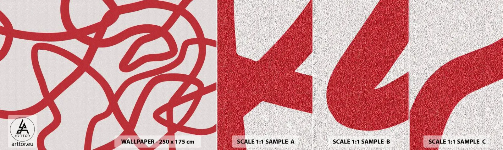 Amostra de Papel de Parede Standard Eco - Vermelho em branco - Minimalismo, Pedaço, Linhas - 100x30 cm