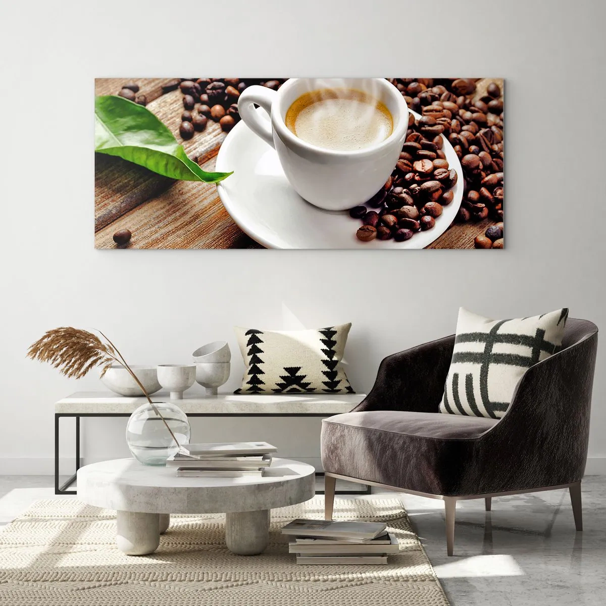 Quadro em vidro - Pausa para um café - 100x40 cm