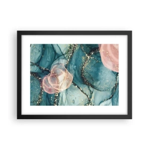 Pôster com moldura preta - Azul seda, rosa tule - 40x30 cm