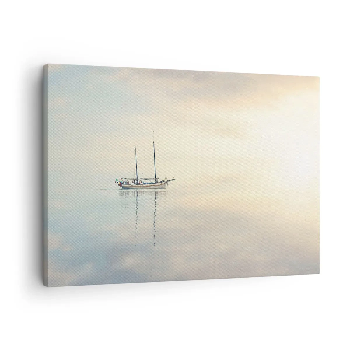 Quadro em tela - Um barco em um mar calmo sob uma luz suave - 70x50cm - Num mar de silêncio - Decoração de parede moderna para a sala de estar e quarto ARTTOR