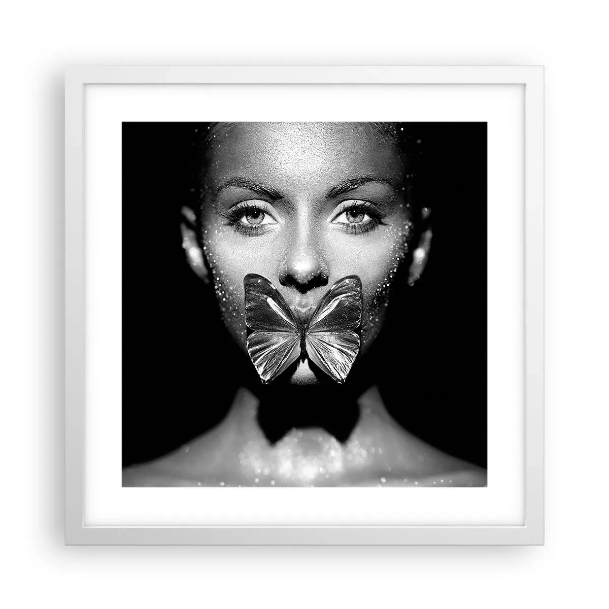 Pôster em moldura branca - O beijo da borboleta - 40x40 cm