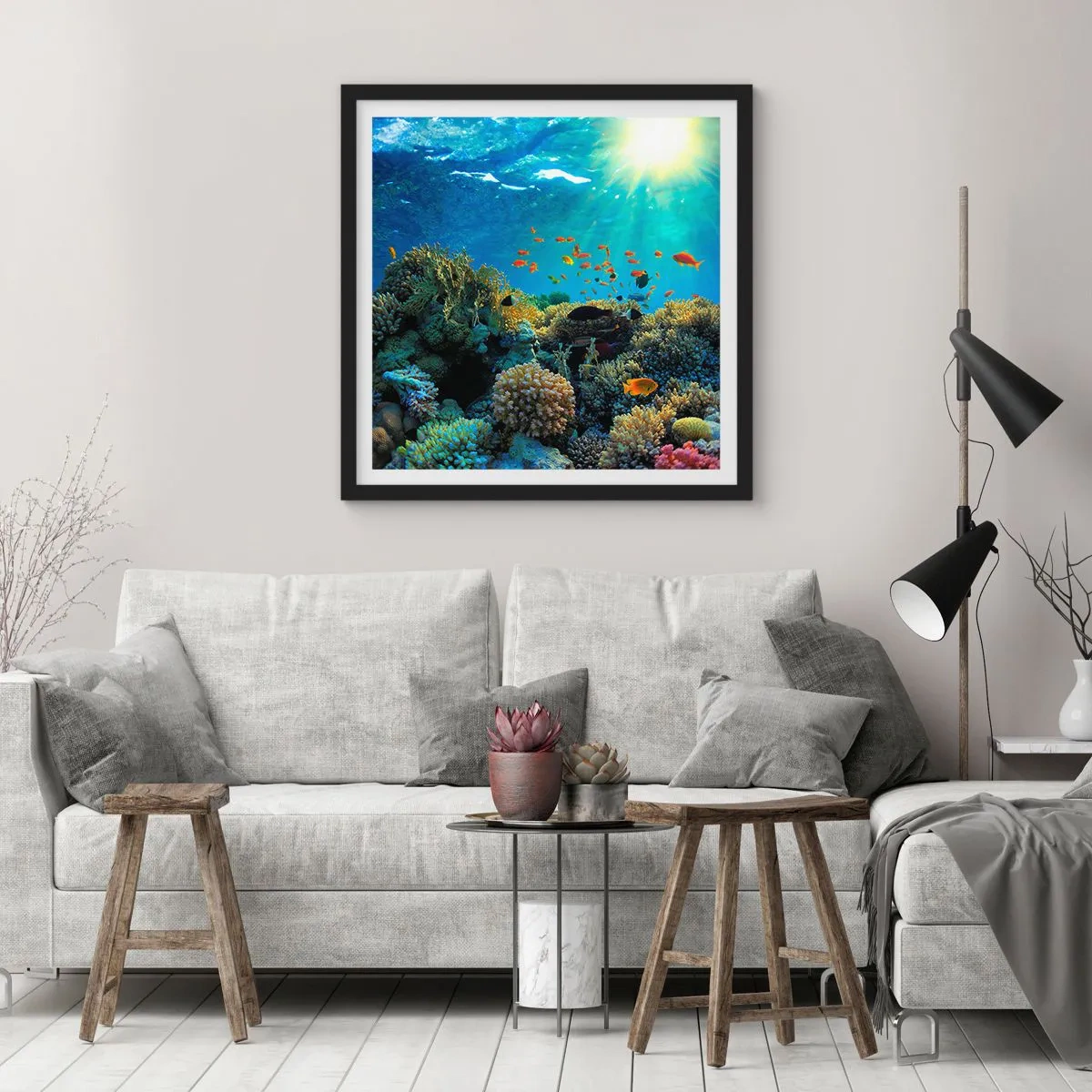 Pôster com moldura preta - Tesouros subaquáticos - 60x60 cm