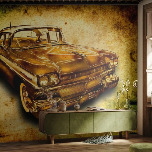 Papel de Parede Premium Sand - A beleza eterna dos clássicos - Automotivo, Carro Clássico, Passatempo - 100x70 cm