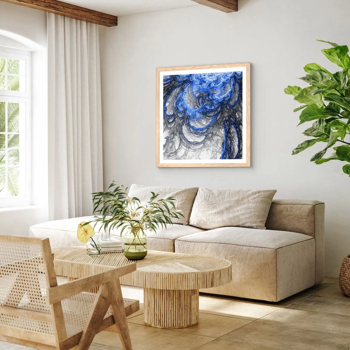 Pôster com moldura de carvalho claro - O nascimento de uma onda - 60x60 cm