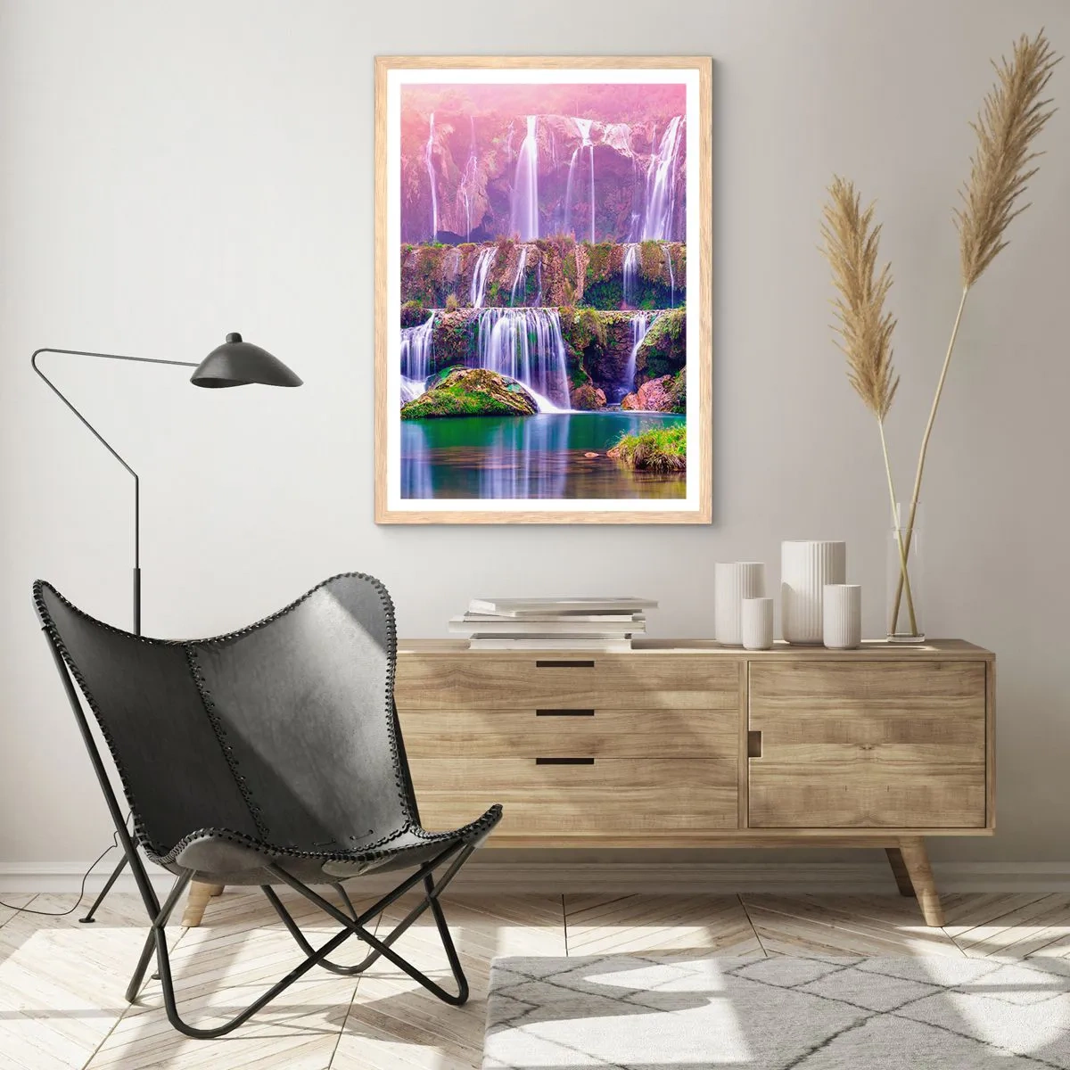 Pôster com moldura de carvalho claro - Escadas para o céu - 40x50 cm