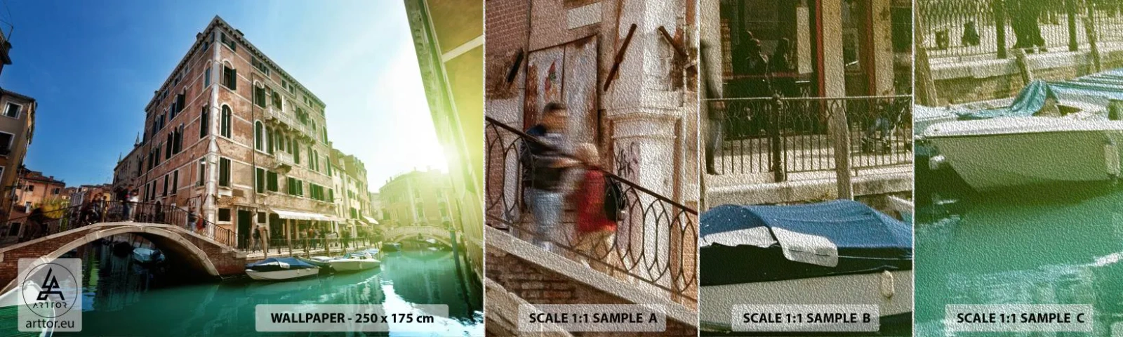 Amostra de papel de parede Premium Sand - Veneza - Amore Mio - Cidade, Veneza, Gôndolas - 100x30 cm