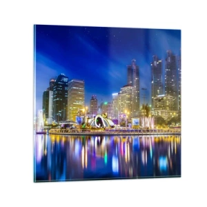 Quadro em vidro - Noite arco-íris da metrópole - 70x70 cm