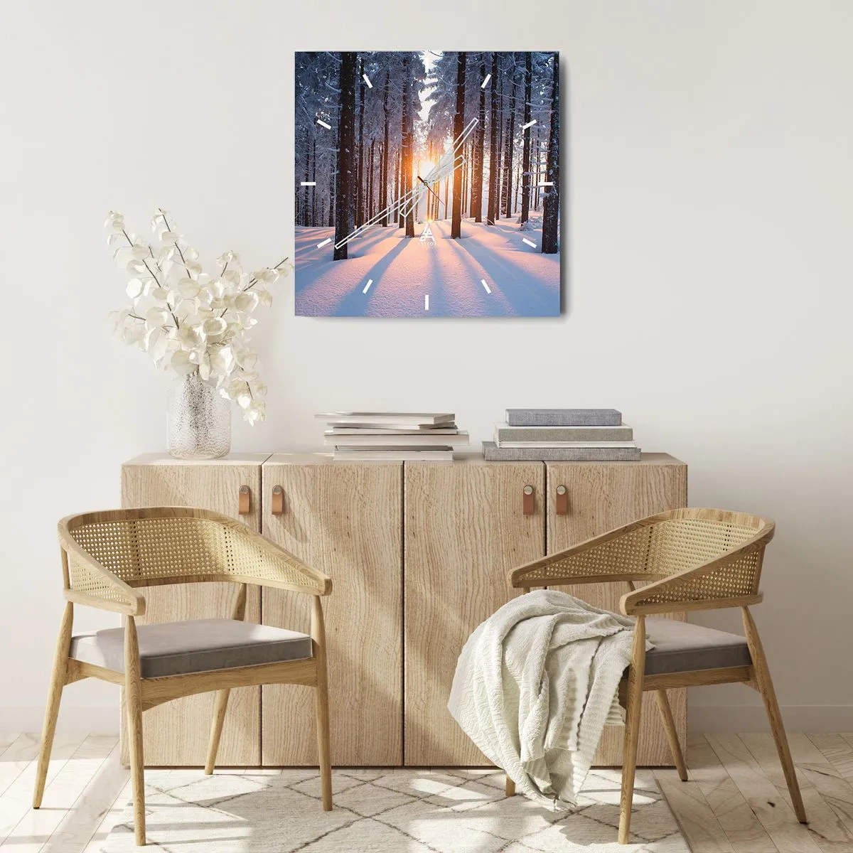 Relógio de parede - Relógio em vidro - Preto no branco - 30x30 cm