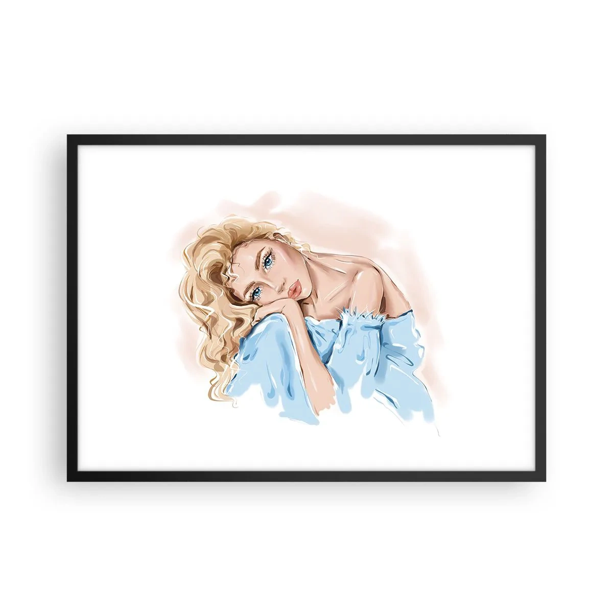 Pôster com moldura preta - Sonhadora em azul - 70x50 cm