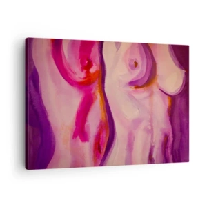 Quadro em tela - Uma interpretação abstrata da silhueta feminina em tons de rosa e roxo. - 70x50cm - Ode à Feminilidade - Decoração de parede moderna para a sala de estar e quarto ARTTOR