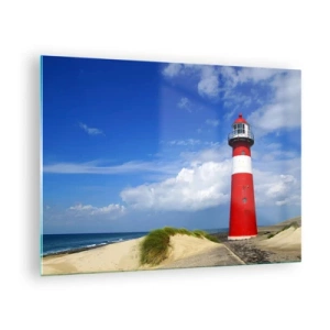 Quadro em vidro - Um farol vermelho contra um céu azul - 70x50cm - Solidão dos sonhos - Decoração de parede moderna para a sala de estar e quarto ARTTOR