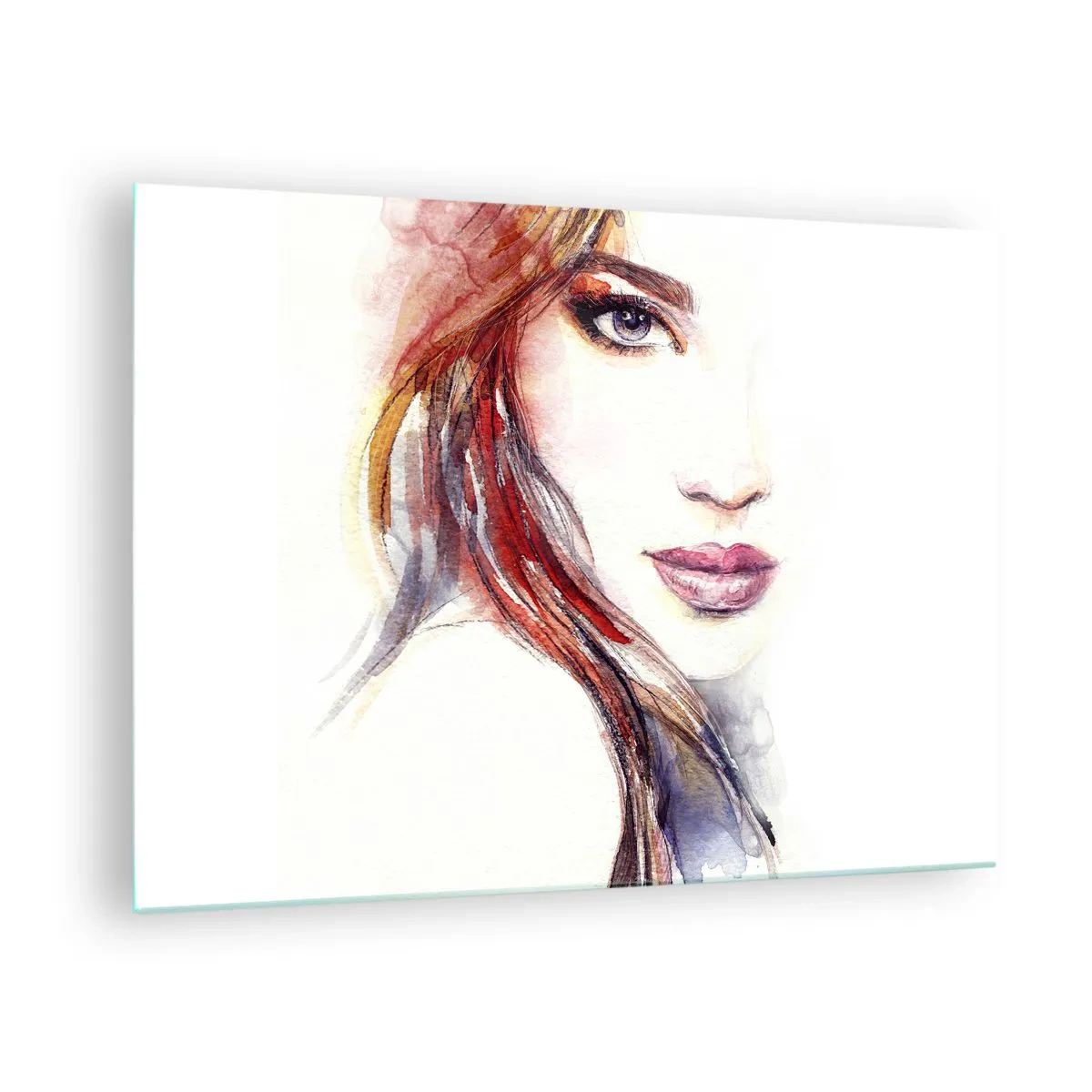 Quadro em vidro - Ilustração de um retrato em aquarela de uma mulher - 70x50cm - Vademecum - siga-me - Decoração de parede moderna para a sala de estar e quarto ARTTOR