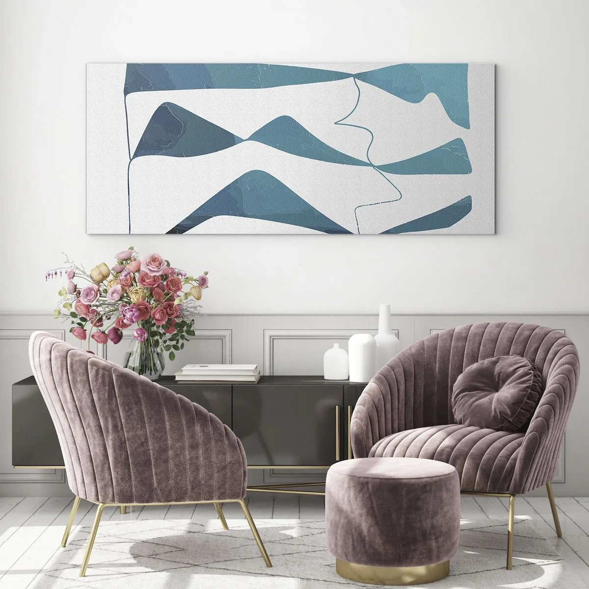 Quadro em vidro - Abstração: composto turquesa - 100x40 cm