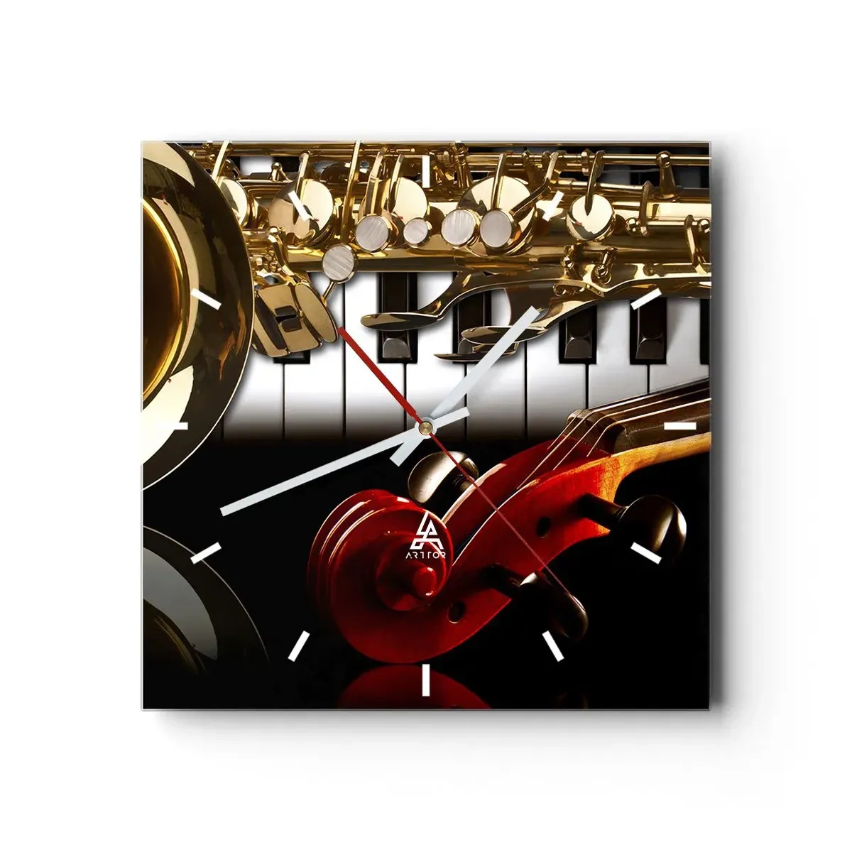 Relógio de parede - Relógio em vidro - Metal, madeira e marfim - 40x40 cm