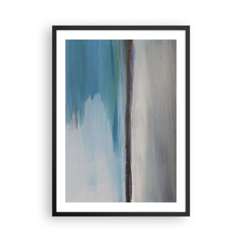 Pôster com moldura preta - Paisagem abstrata em tons de azul e cinza - 50x70cm - Paisagem horizontal - Decoração de parede moderna para a sala de estar e quarto ARTTOR